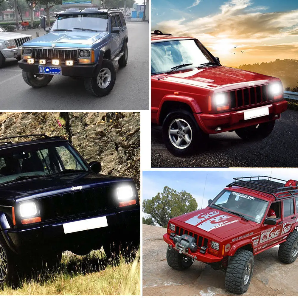LED Headlights Hi-Lo Beam Halo DRL Jeep Cherokee XJ YJ GMC sdss