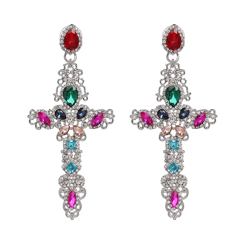Винтажные богемные хрустальные серьги-капли с крестиком для женщин в стиле барокко, большие длинные серьги, ювелирные изделия, Brincos - Окраска металла: 51202-SVMT