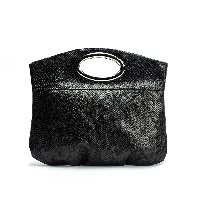 

New Women Casual Tote Bag Embossed Serpentine Pu Leather Black Wristlets Fashion Clutch Solid Color European Style Handbags