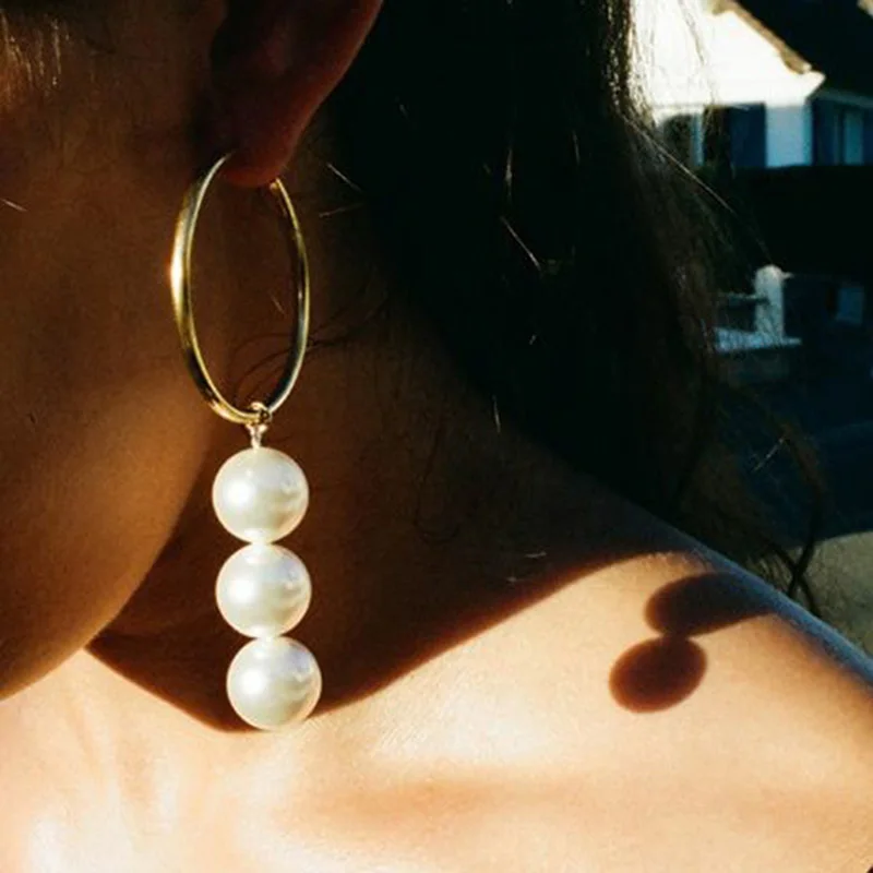 

2018 Fashion Circle Loop Pearls Pendant Dangle Earrings For Women Ladies Long Gold Statement Earring Christmas Jewelry