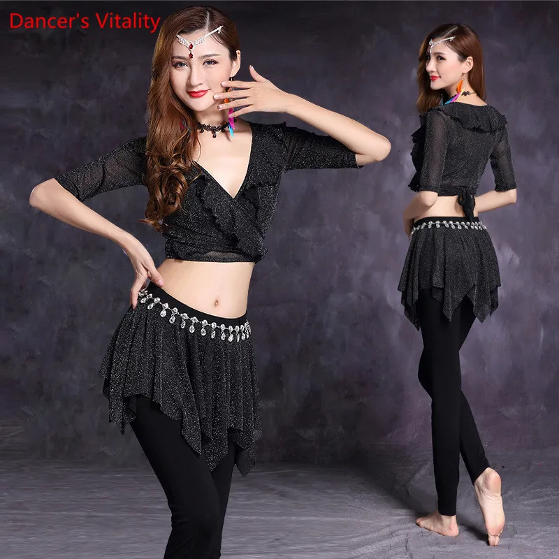 Belly Dance Suit New Practice uniforms Dance Performance Costumes Practice Exercises Costumes BellyDance Clothing - Цвет: with belt