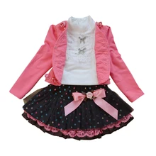 Одежда для маленьких девочек, Рождественский наряд, Детская рубашка+ пальто+ кружевная юбка в горошек, детская одежда, новогодний наряд для девочек, 3 предмета