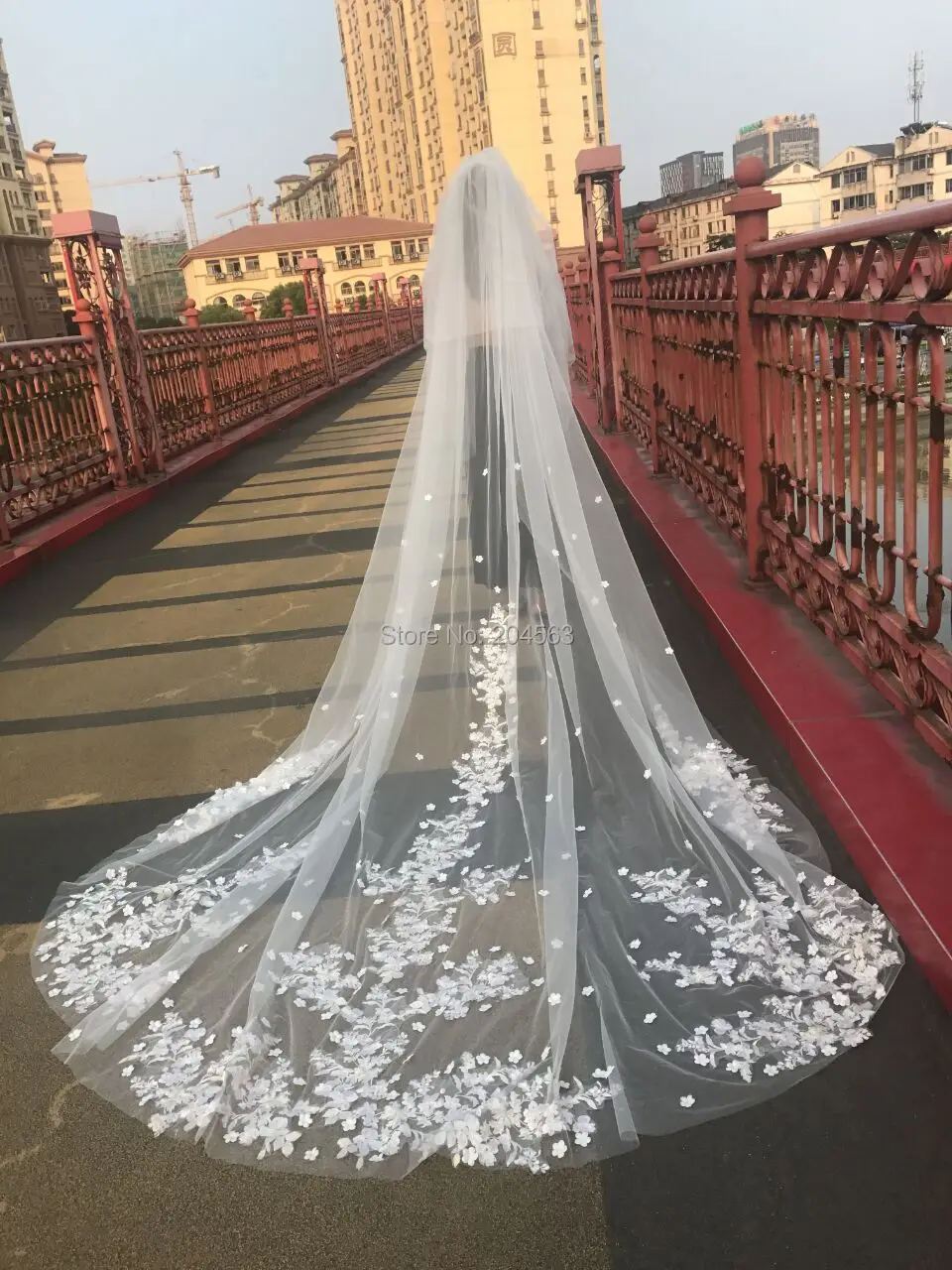 Фата свадебная двухслойная с цветочным рисунком Тюлевая кружевная розовыми