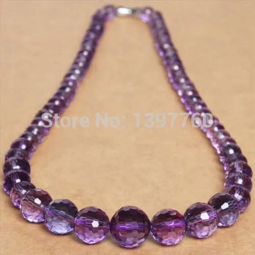 

Miss charm Jew.207 genuine purple crystal violet 128 face cut natural round bead necklace chain