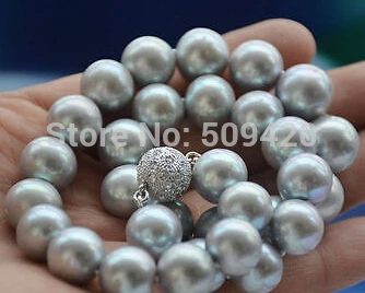

~~ W&O653 Huge AA++ 17" 12mm ROUND GRAY Freshwater cultured PEARL NECKLACE