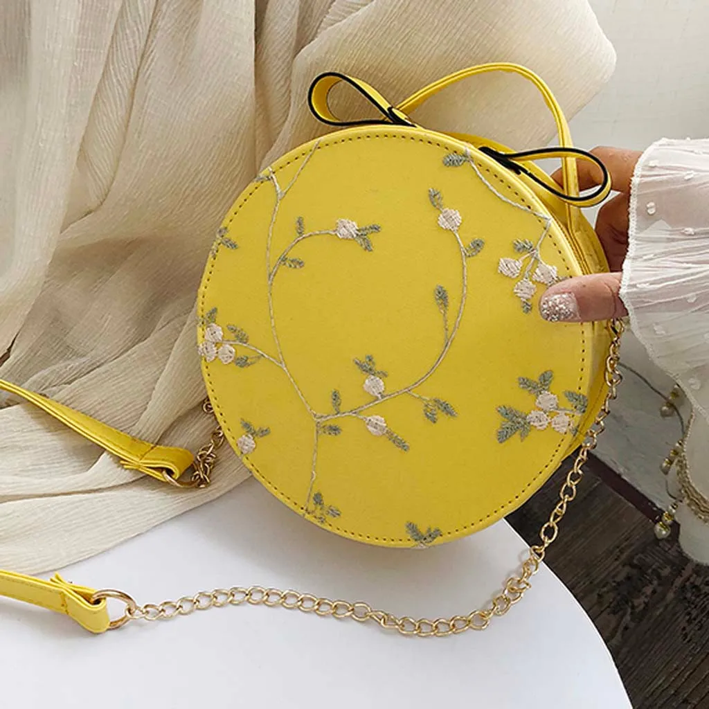 Женская сумка-мессенджер с цветочным рисунком, новая сумочка, кружевная сумка с заклепками и кисточками на молнии, круглая сумка через плечо, маленькая пляжная сумка на плечо с цепочкой# T2 - Цвет: Yellow