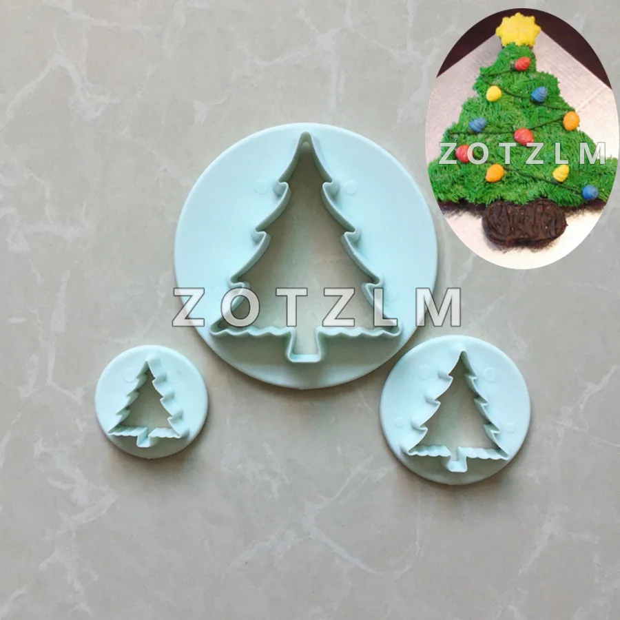 

3 pcs/set Christmas Tree Shape Plastic Cookie Cutters Cake Decorating Tools Pastry Biscuit Mold TXS031