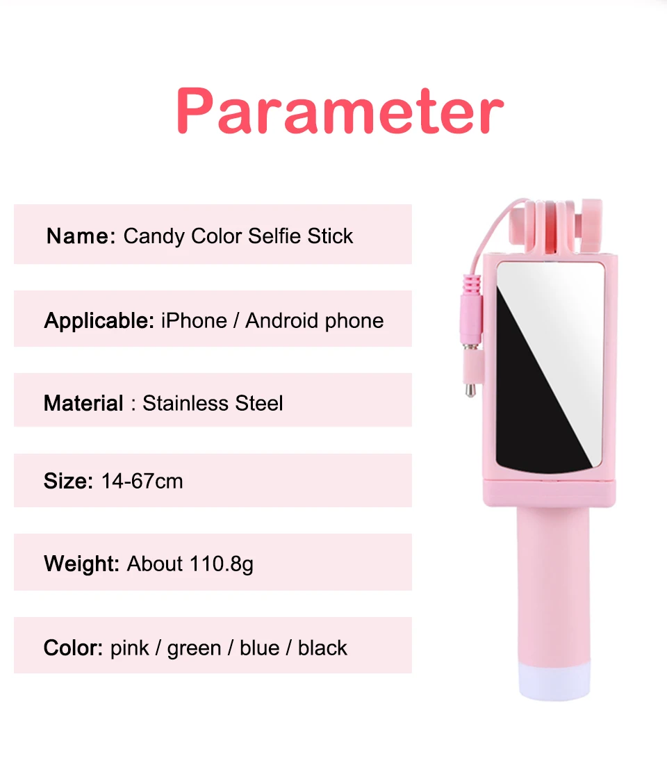4 Color Mini Extendable Handheld Selfie Stick Stainless Steel Folding Wire Control Android Phone Handheld selfie sticks (5)