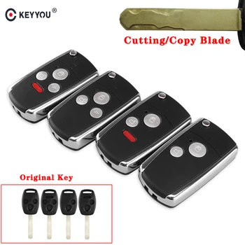 

KEYYOU 2/3/4 Buttons Car Modified Flip Remote Black Folding Car Key Shell Case For HONDA Accord Civic CR-V Pilot Fit Cut Blade