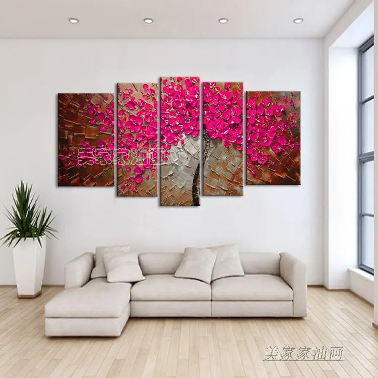 

Hand painted thick knife oil painting rose red flower tree on canvas modern home decor abstract wall art picture for living room