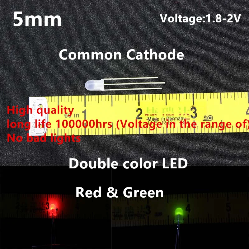 

High quality 20pcs LED 5mm Round Diffused Red & Green double Color Common Cathode LED Diode Light Emitting Diode