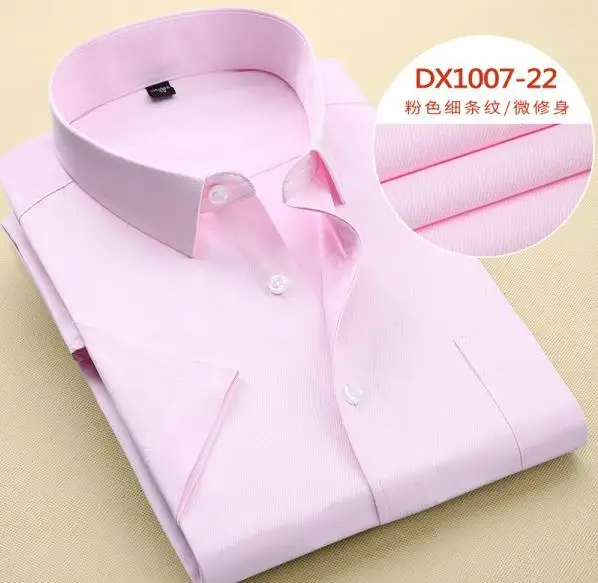 Летние новые 4XL мужские однотонные хлопковые рубашки с коротким рукавом мужские Рубашки повседневные мужские облегающие рубашки для стройных мужчин рубашки для мужчин - Цвет: DX1007  22