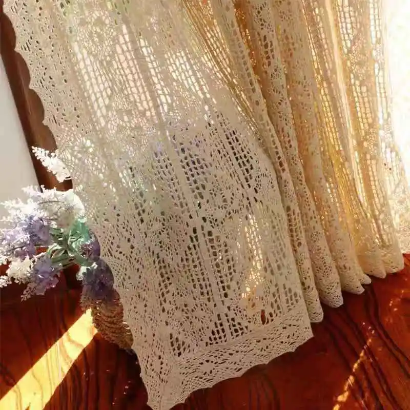 

American Country Style Handmade Cotton Thread Crochet French window curtain Hollow Finished Decorative Curtain Customize