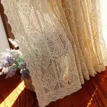 

American Country Style Handmade Cotton Thread Crochet French window curtain Hollow Finished Decorative Curtain Customize
