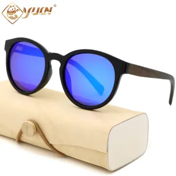 

YUW's Ebony wood temples Round frame Sunglasses Women Men Fashion polarized eyewear driving sun glasses UV400 oculos de sol