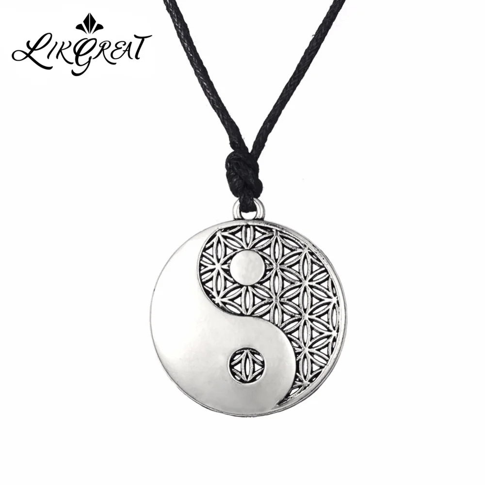 

LIKGREAT Vintage Flower of Life Silver/Gold Color Gossip Pendant Necklace Rope Link Chain Adjustable Amulet Jewelry Accessoires