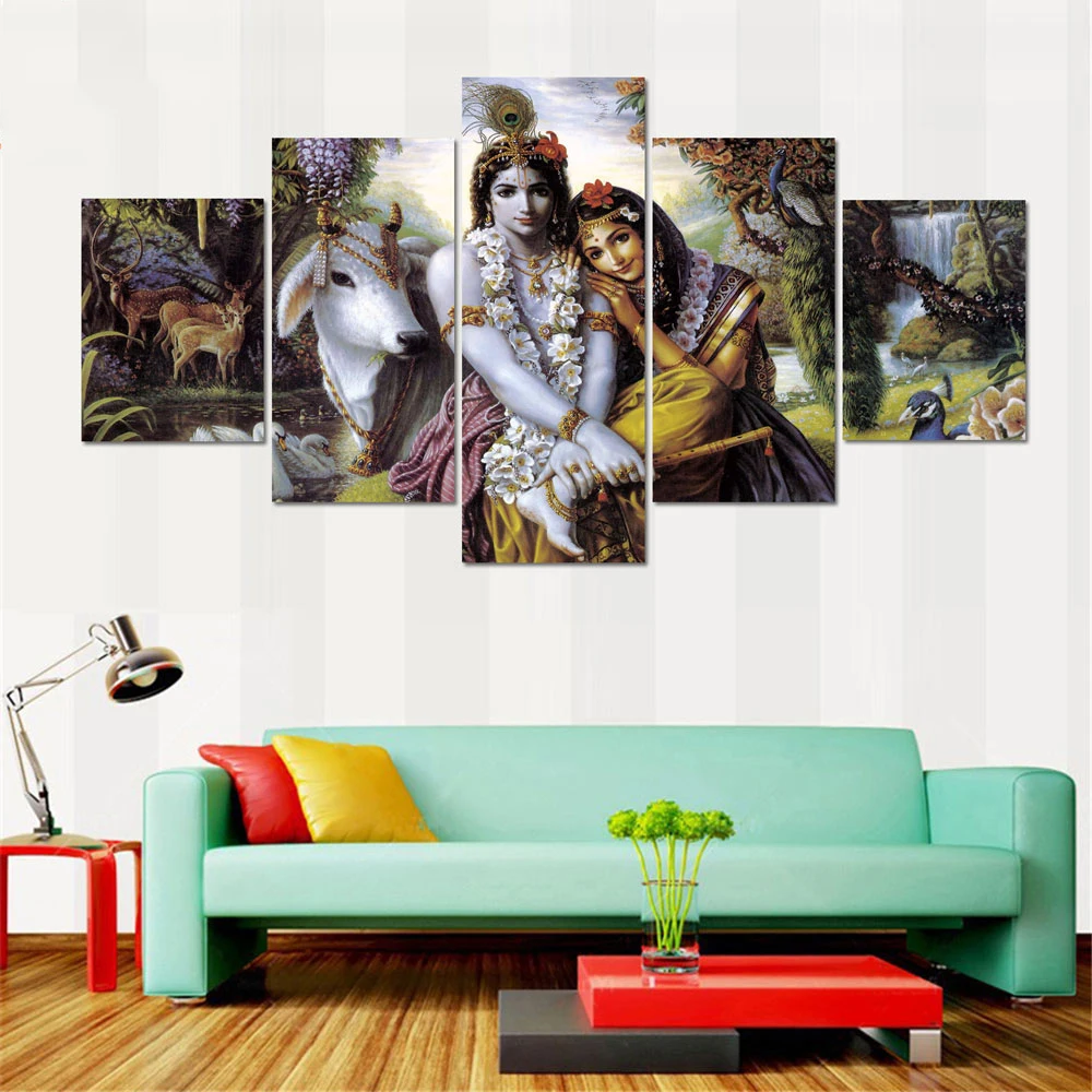 

Canvas Paintings Living Room Wall Art HD Prints 5 Pieces Shiva Ganesha Lord Krishna Pictures Modular Home Decor Poster Framework