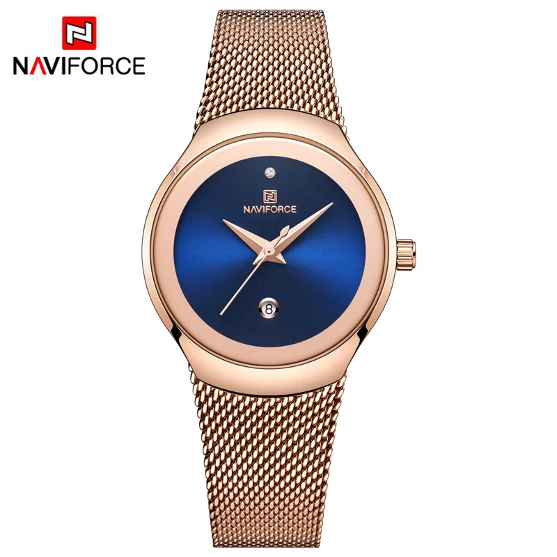 Лидирующий бренд NAVIFORCE женские простые часы женские Роскошные Кварцевые часы с календарем женские классические модные розовые золотые синие наручные часы - Цвет: RG BE