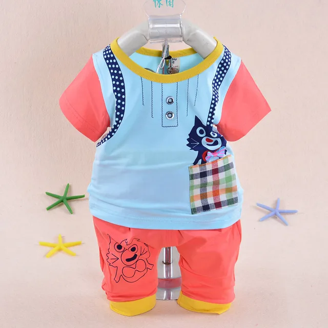 2015 summer style boy baby dress 3 months 2 years old kitten false