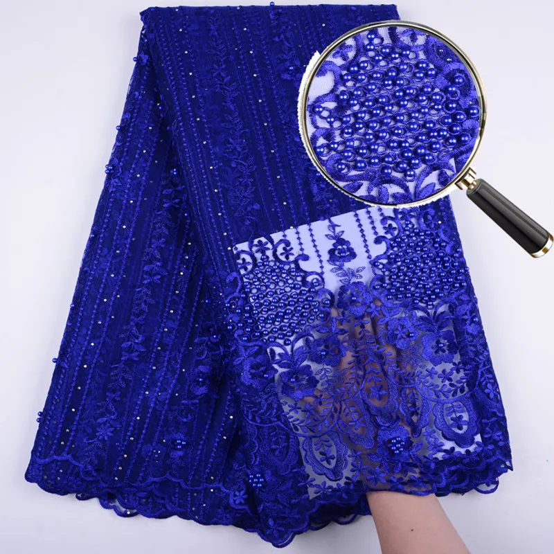 Classical African Mesh Lace Fabric High Quality Nigerian Tulle Lace French Net Lace With Beads And Stones For Party Dress S1399