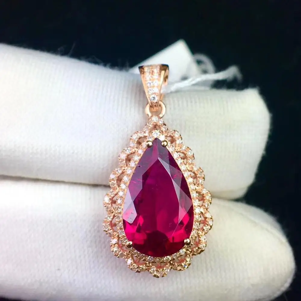

Fine Jewelry Natural Red Tourmaline Necklace Pendant 18K Gold Gemstone Love Gift Crystal South Africa Diamond Jewelry AAAAA