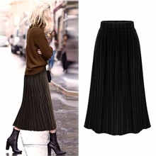 Новое поступление; повседневные хлопковые юбки до середины икры; сезон весна-осень; модные однотонные плиссированные юбки; большие размеры 5XL; женский с эластичной талией; одежда
