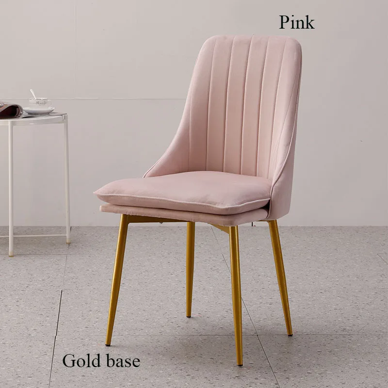 Современный минималистичный спонж бархатный стул для ресторанной мебели ресторан современный Pu китайский железный стул деревянный кухонный обеденный стул отдых - Цвет: Gold base Pink