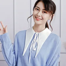 Милая Женская осенне-зимняя рубашка с фальшивым воротником, аксессуар, Женская атласная шнуровка, v-образная Съемная ложная манишка с вышитым воротником, топы