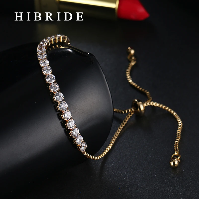 HIBRIDE JEWELRY Brand New Design AAA Cubic Zircon Tennis Bracelets,Gold-Color Adjustable Chain Women Bangles, B-002 - Image 2