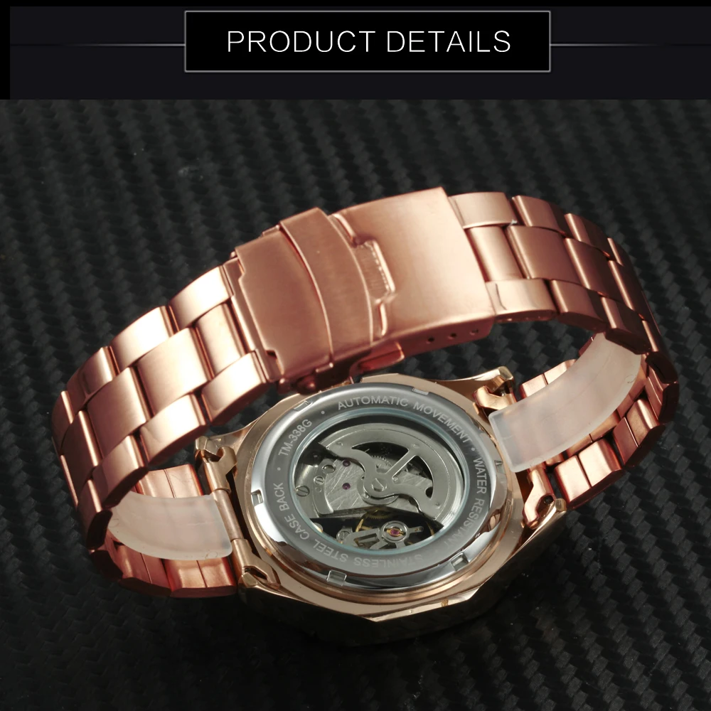 Победитель Официальный роскошный бренд креативный скелет часы автоматические механические стальной ремешок Мода Стимпанк розовое золото наручные часы