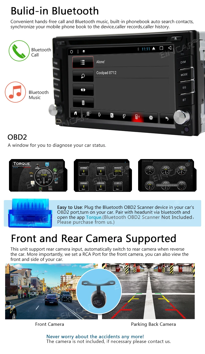 Cheap 1080P 2 din 6.2 inch Capacitive Touch Screen Car Radio Stereo in Dash Octa Core Android 8.1 Oreo OS Support GPS Navigation Blue 3