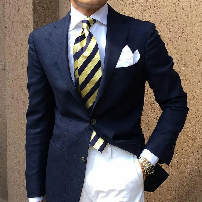 

Navy Blue Men Suits For Wedding Casual Business Man Blazers Groom Tuxedos Notched Lapel 2pieces Slim Fit Costume Homme Ternos