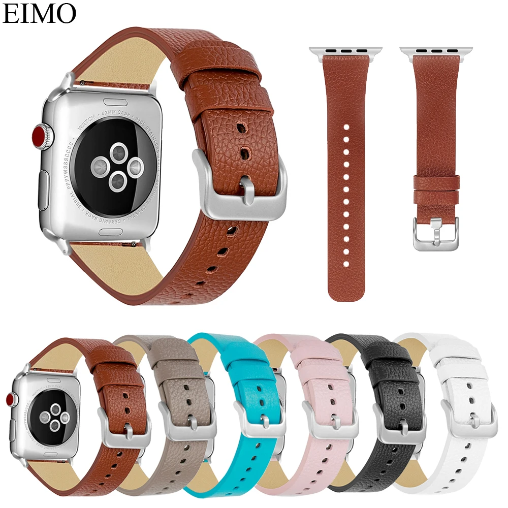 

EIMO Band Strap For Apple watch 3 38mm 42mm iwatch series 3 2 1 Genuine Leather stainless steel buckle bracelet Wrist watchband