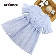 Летние платья для девочек, детское платье в полоску платье с расклешенными рукавами летняя одежда для девочек-подростков 6, 8, 10, 12, 13, 14 лет