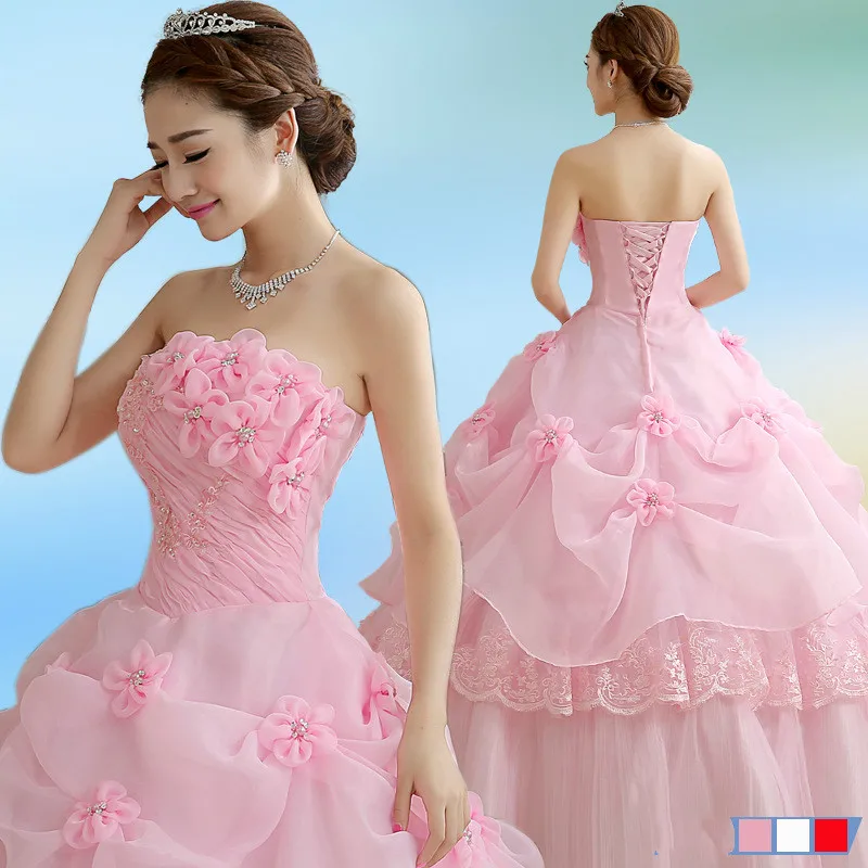 

Pink Bride Sexy Scratching Korean Princess Lovely Flower Red Wedding Wedding Wedding dress 2019