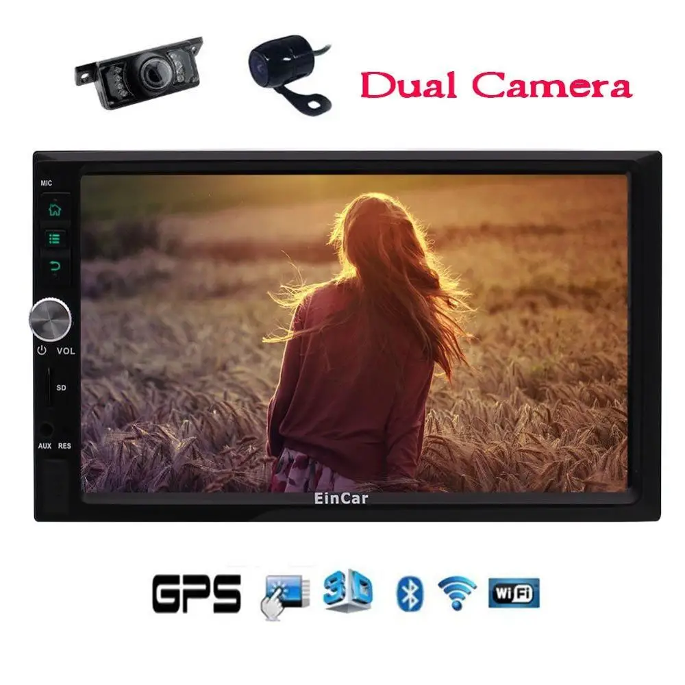 Android 6.0 Stereo 7'' 2 Din Car Auto Radio Video Receiver GPS Navigation car Deck support Wifi HD 1080P+Mic+Front&Rear Camera
