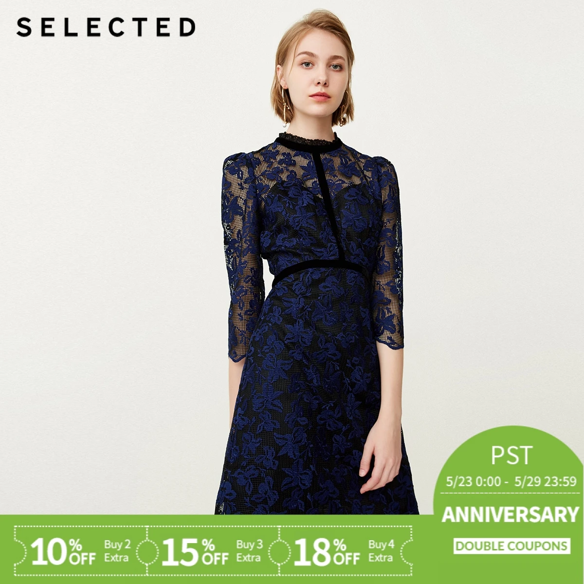 

SELECTED Autumn Cut-out Lace Embroidery Dress SIG |41832J517