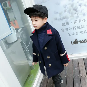 

New Kids Clothes Boys Wool Coat Autumn Winter Woolen Jackets Children Thick Warm Trench Turn Down Collar School Kids Outwear