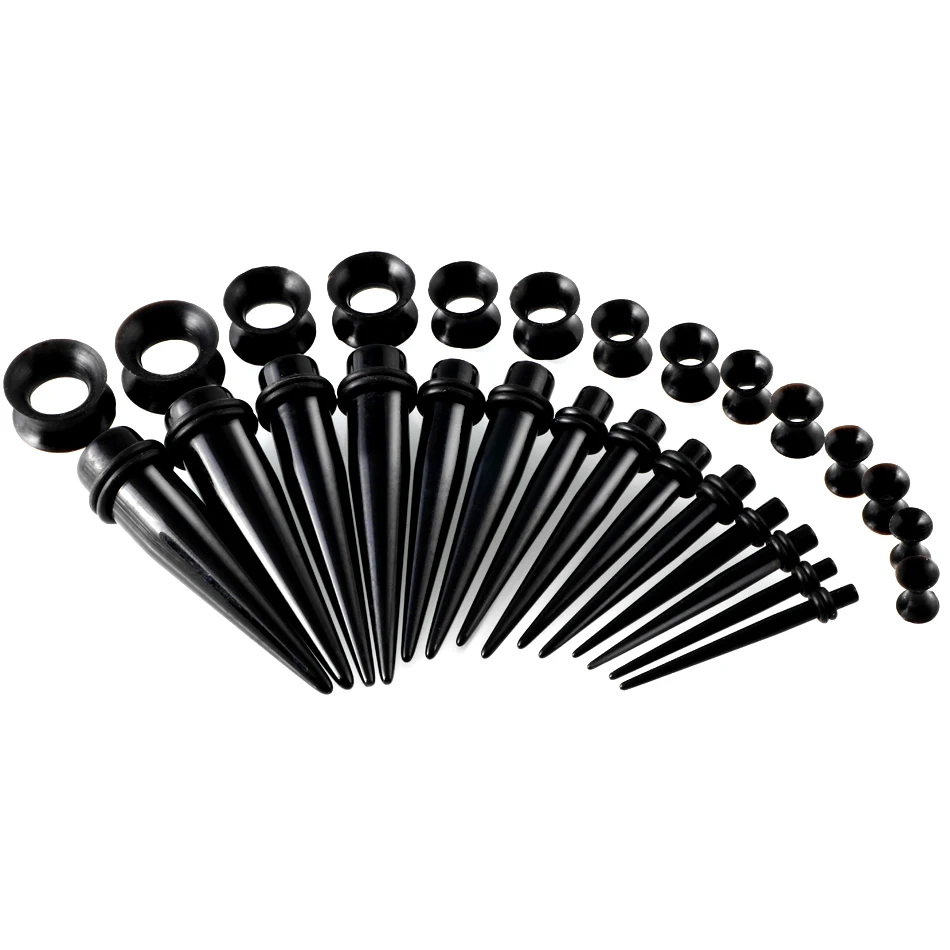 30pcs/lot UV Acrylic Ear Taper Plug Silicone Ear Tunnels Plug Gauge Kit Expander Stretcher Set Body Piercing Jewelry