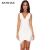 New Kylie Jenner Celebrity Party Bandage Dress Nightclub Summer Fashion White Deep V Asymmetrical Front Hem Mini Vestidos 3