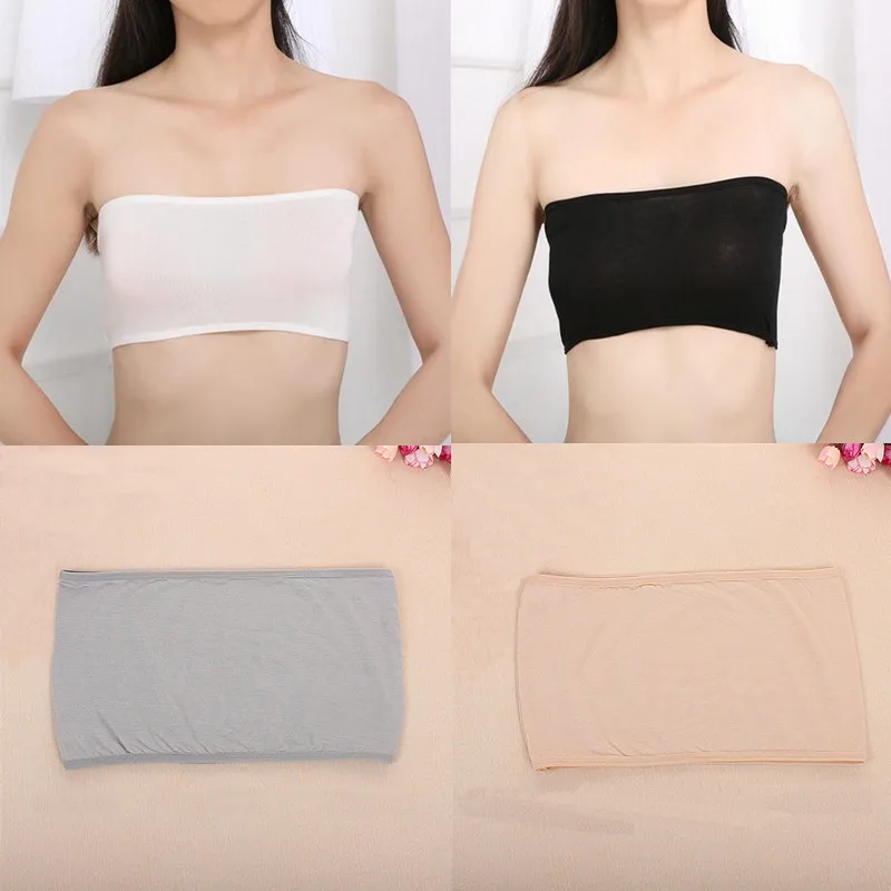 

Fashion 4 Colors Sexy Women Solid Bandeau Seamless Safety Bra emptied Tank Top Strapless Stretch