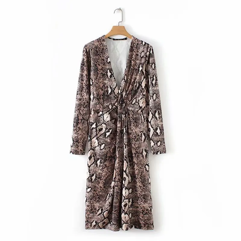 

EDGLulu snake print dress new arrival women clothes 2019 midi dress sexy club wear vneck summer beach vacation dress