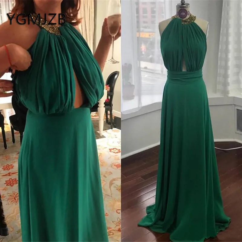 Sexy Backless Chiffon Evening Dresses Long 2019 A-Line Beaded Halter Saudi Arabic Women Formal Prom Party Dress Robe De Soiree Sexy Backless Chiffon Evening Dresses Long 2019 A-Line Beaded Halter Saudi Arabic Women Formal Prom Party Dress Robe De Soiree