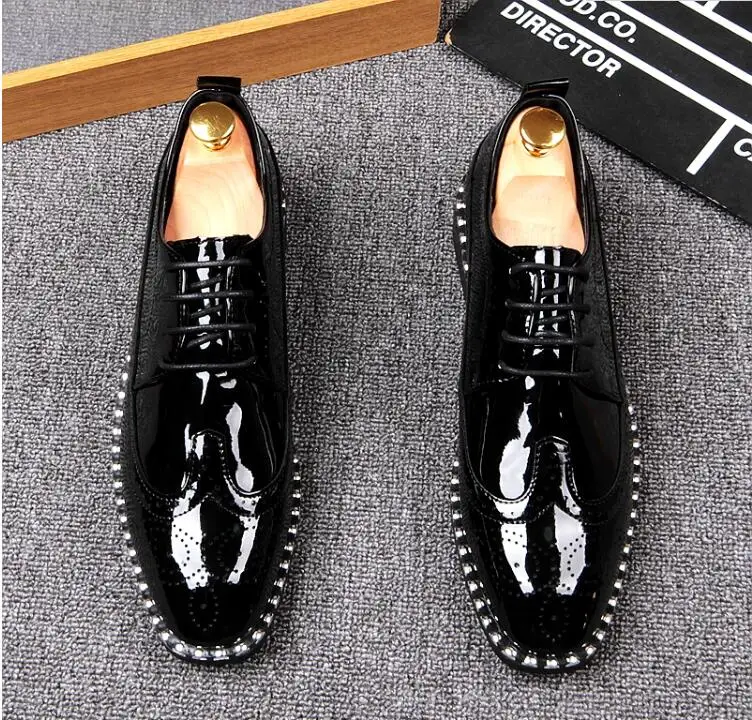 ouro Dourado Respirável Esculpida Tendência Dos Sapatos Aumento De Brogue Homens Dedo Preto Apontado up Novo Casuais Sequinsshoes Lace Couro pW4cTUq