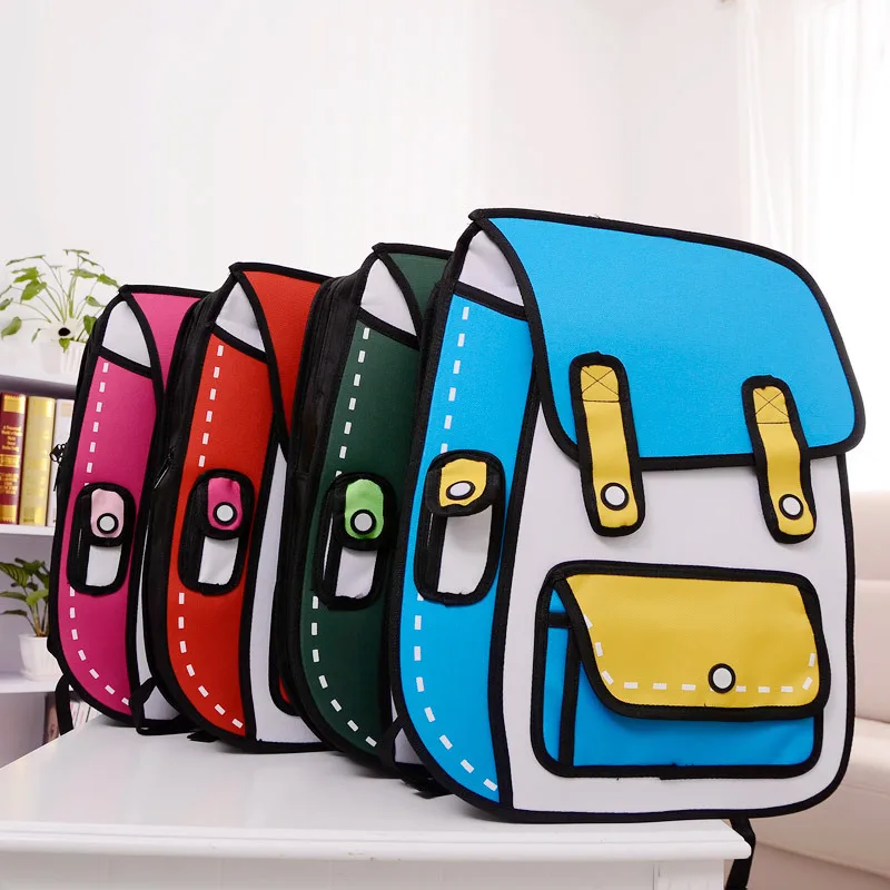 Cartoon Paper Shoulder Bag 3D Jump Style 2D Drawing From Comic Backpack Bookbag