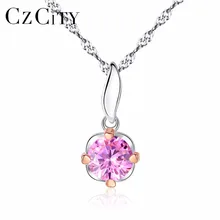 CZCITY Simple Flowers Style Romantic Pink Zircon Stone Shiny Women 925 Silver Two Color font b