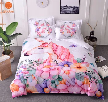 

2/3Pcs 3D Cartoon Unicorn Soft Polyester bedding Sets For Adults Duvetcover With Pillowcase Queen king Printed Bedcloths sj238