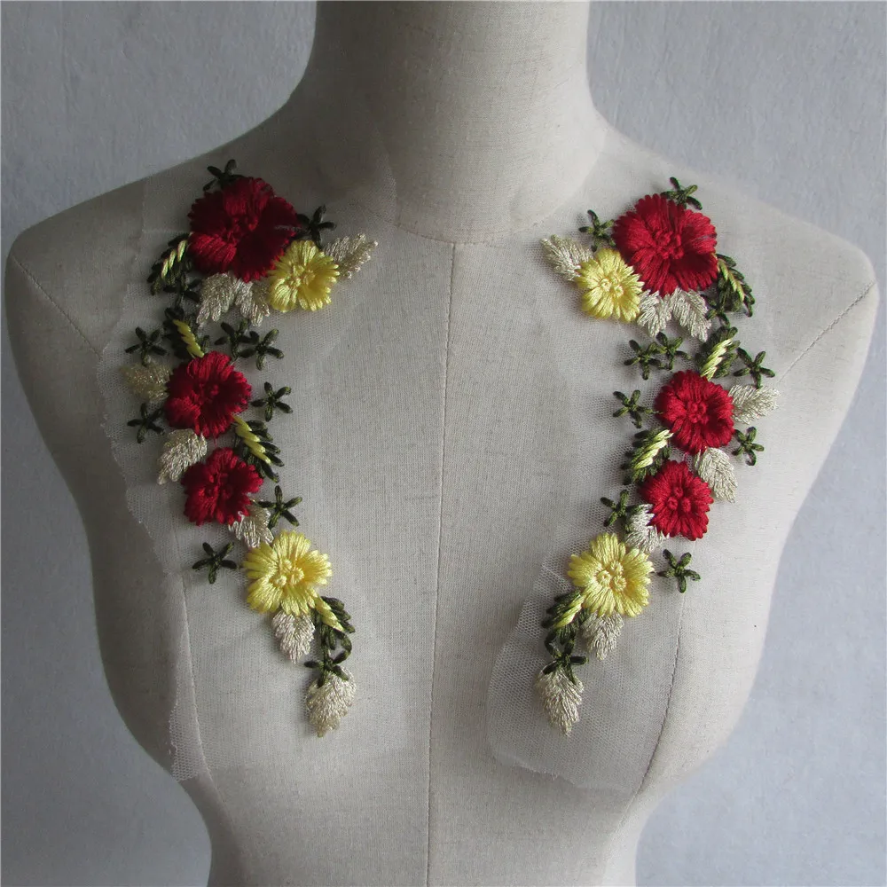 Embroidery Lace Fabric Trim DIY Neckline Collar Costume Decor Sew On Dress Applique Sewing Craft Accessory a pair for sell | Дом и сад
