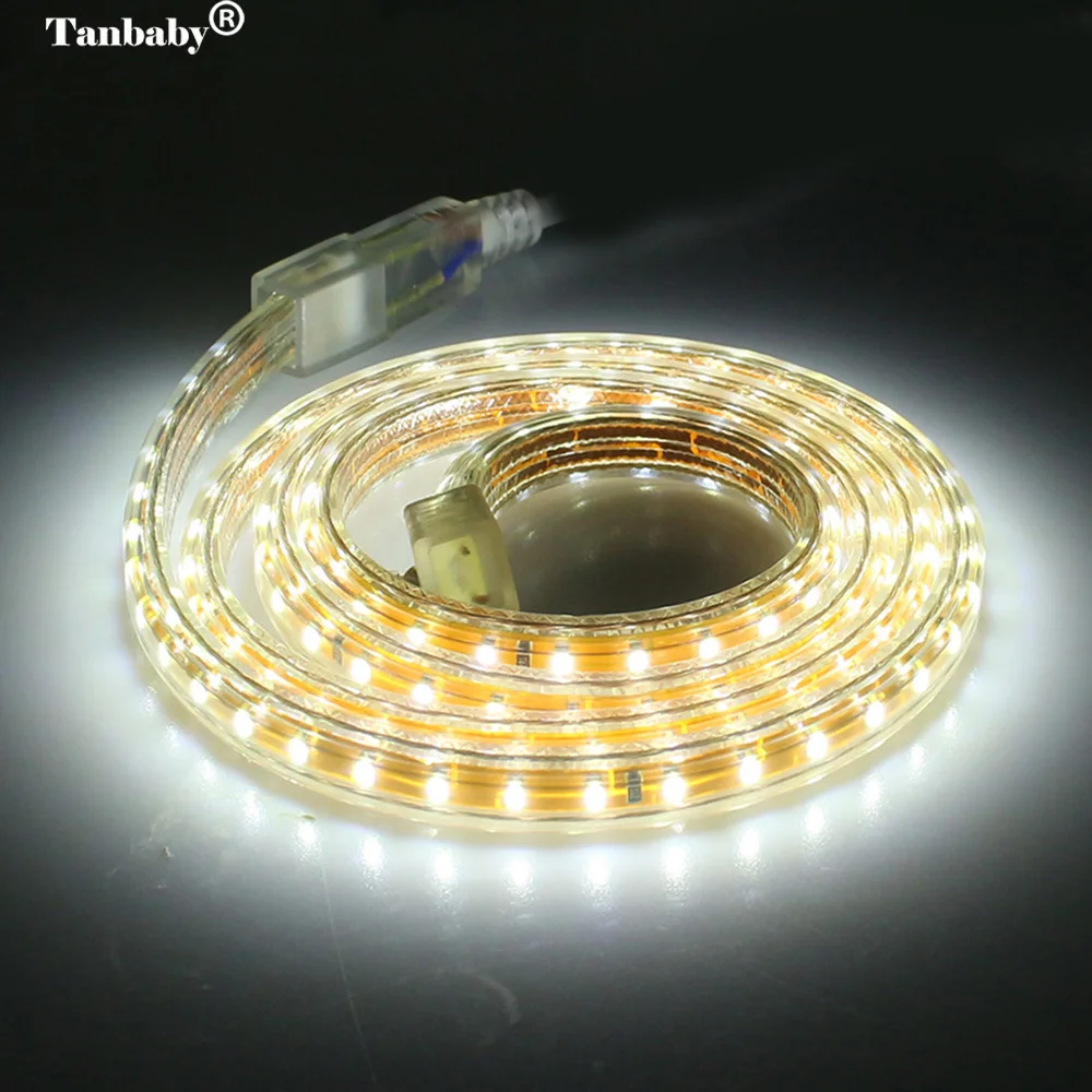 

Tanbaby 220V IP67 Waterproof Led strip with EU Power Plug 3014 SMD 120 Leds/M White, Warm White outdoor indoor decoration