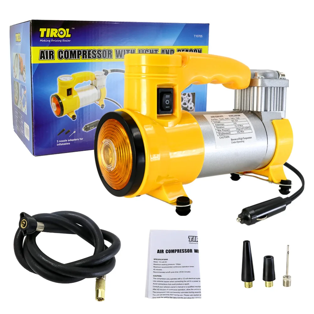 TIROL T10705a портативный супер поток 12V150PSI автомобильный воздушный насос воздушный компрессор с светильник и маяком/авто шин